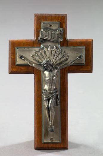 Appraisal: Continental Bronze Argente and Oak Crucifix first quarter th century