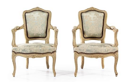 Appraisal: A Pair of Louis XV Style Painted Child's Chairs Height