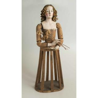 Appraisal: Carved Wood Cage Doll Religious Figure Carved and painted wood