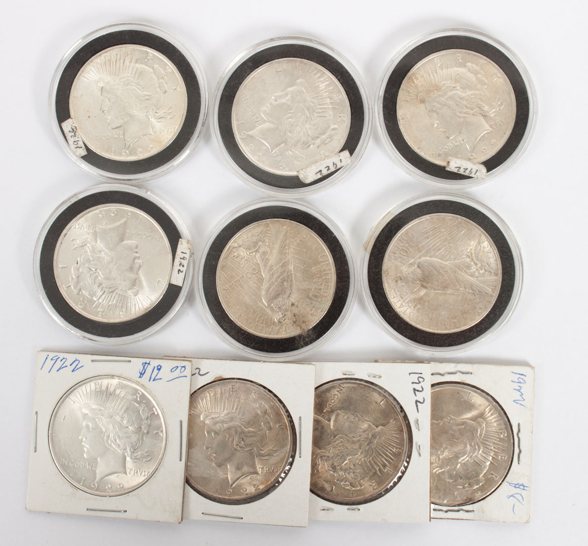 Appraisal: U S Silver Dollars Ten Peace type seven MS- three