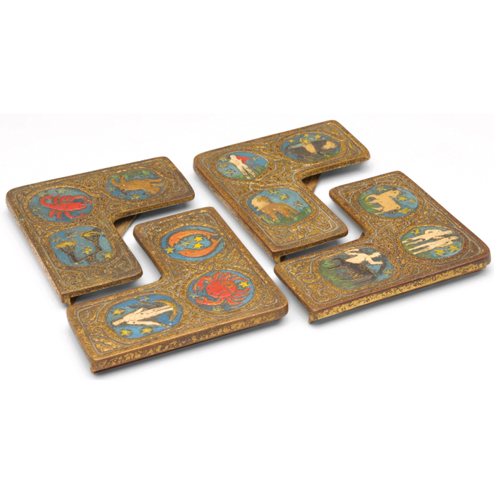 Appraisal: Tiffany Studios blotter corners four bronze in the Zodiac pattern