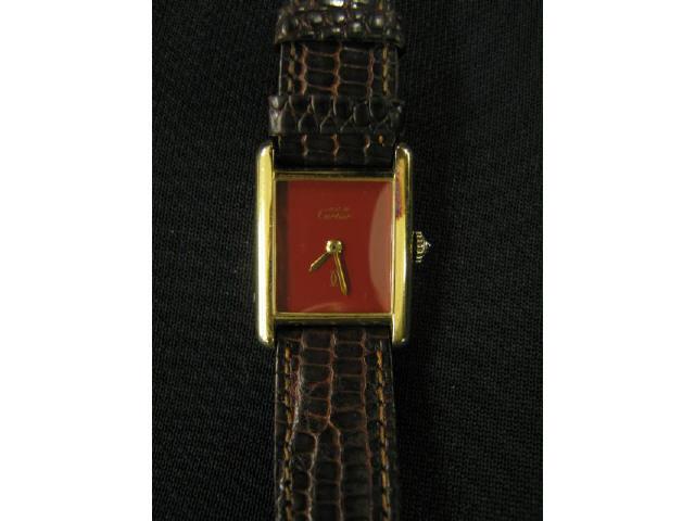 Appraisal: Cartier Tank Style Wristwatch gold on sterling model fine burgundy