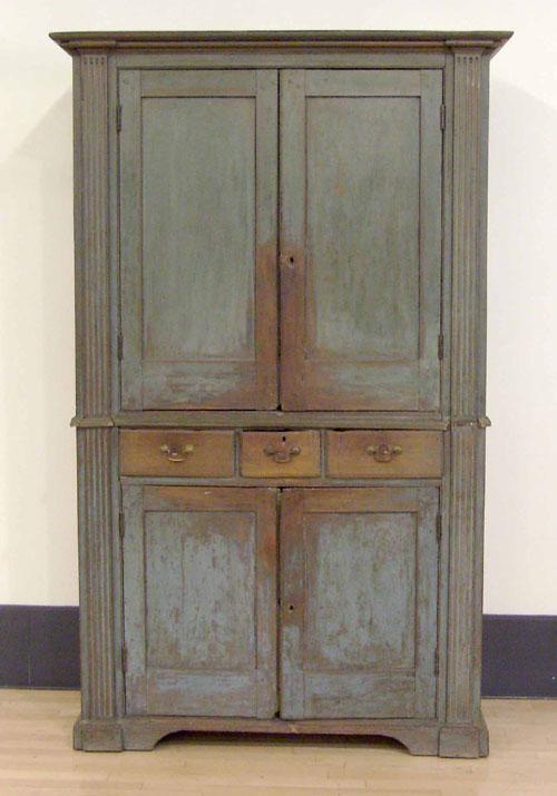 Appraisal: Mid Atlantic painted pine and poplar two part wall cupboard