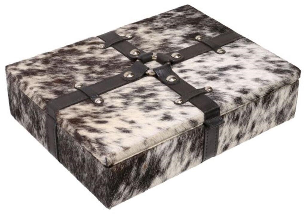 Appraisal: Custom salt and pepper cowhide table box accented with leather