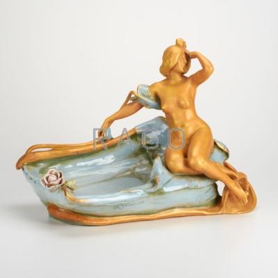 Appraisal: EDUARD STELLMACHER Amphora centerpiece bowl with nude and lily blossom