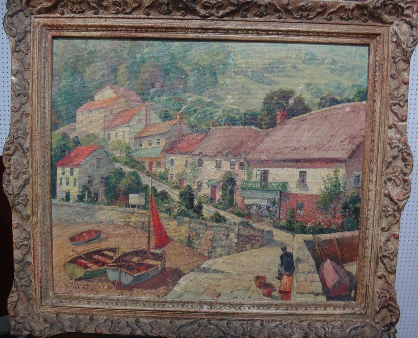 Appraisal: Donald Grieg th century Harbour village at Low Tide oil