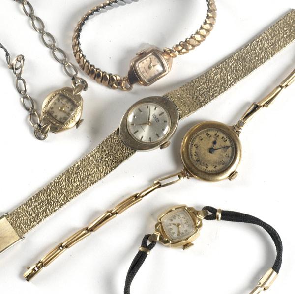 Appraisal: FIVE LADIES WRISTWATCHES Omega for Tiffany Co with k rose