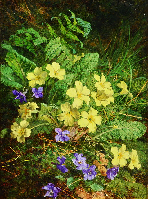 Appraisal: ANNIE FERAY MUTRIE - Primroses and violets in a mossy