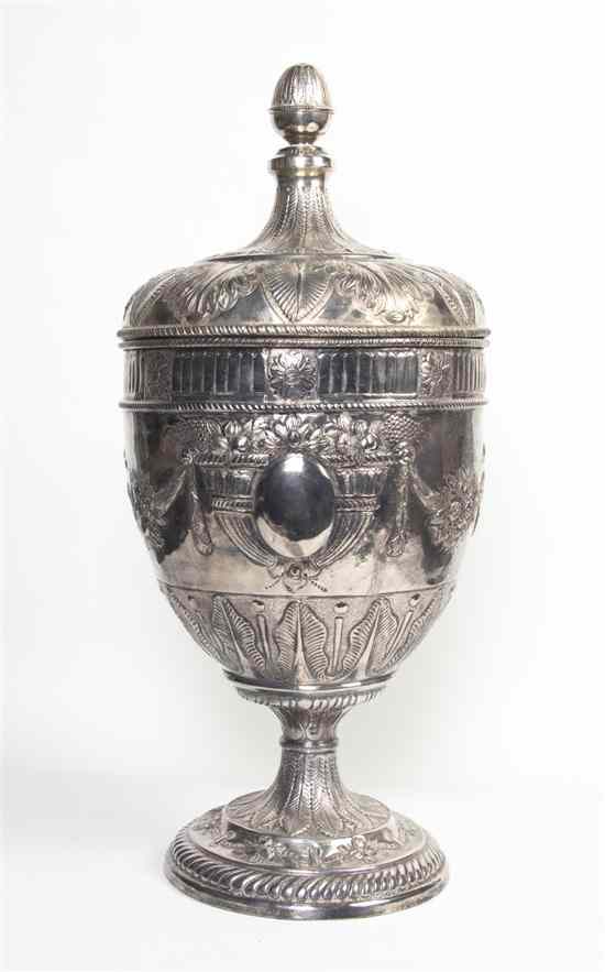 Appraisal: A Continental Silverplate Covered Urn having an acorn form finial