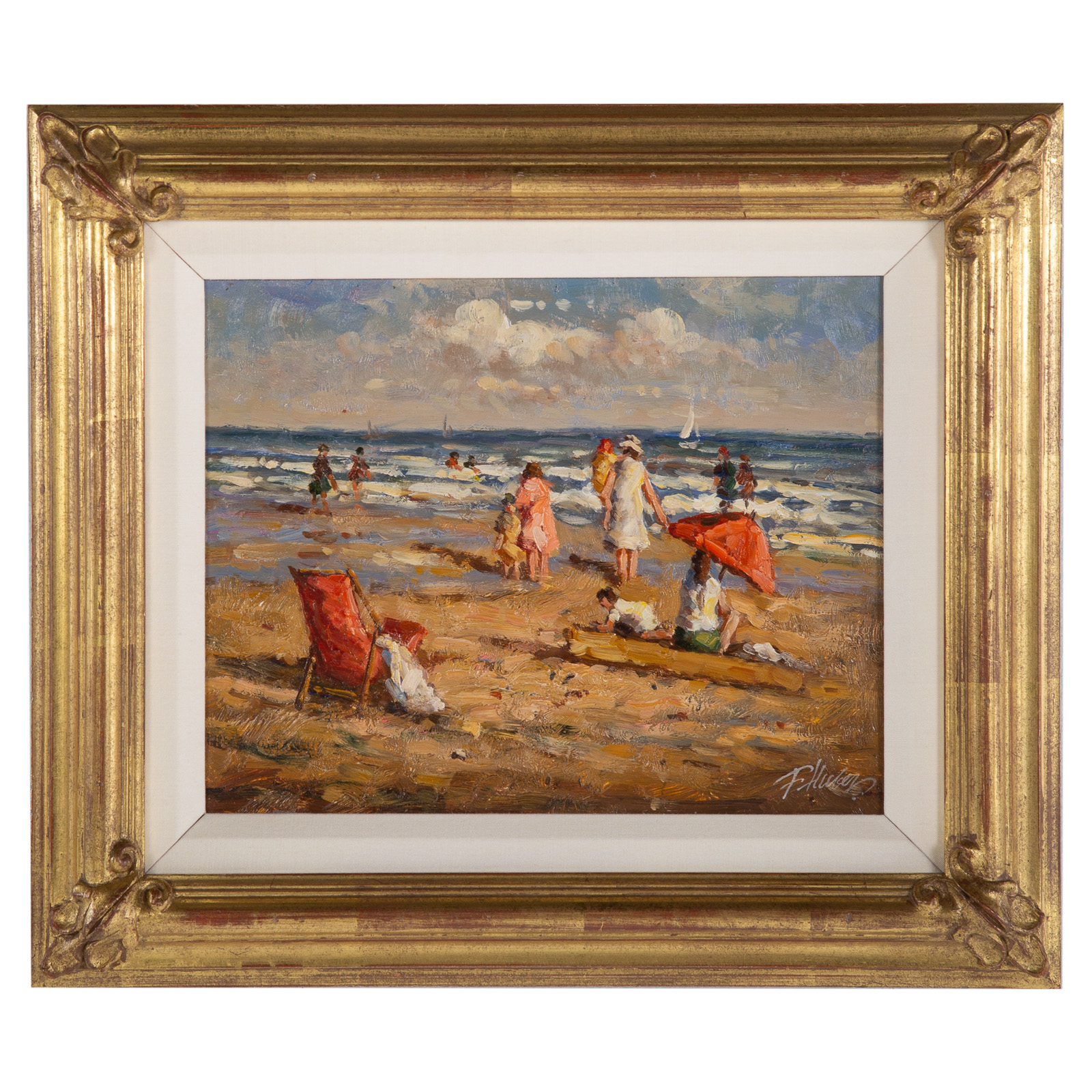 Appraisal: HUBER TROUVILLE BEACH III OIL th century Oil on board