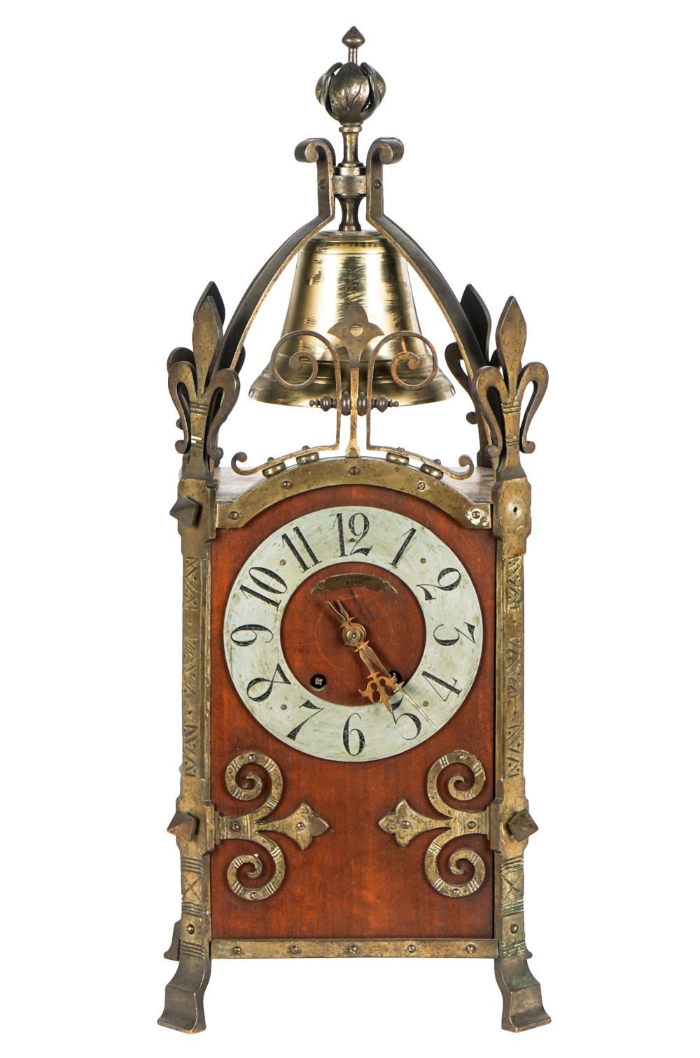 Appraisal: FRENCH BRASS WOOD MANTLE CLOCKsigned Honegger Lyon inches wide inches