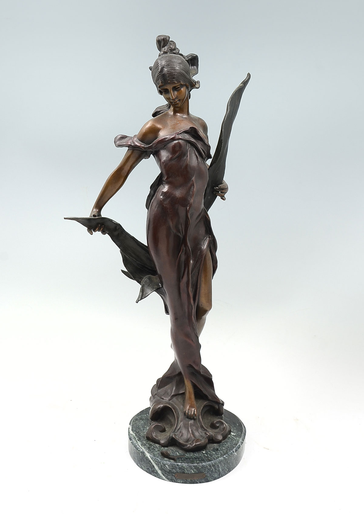 Appraisal: NOUVEAU STYLE BRONZE MAIDEN '' H affixed to marble plinth