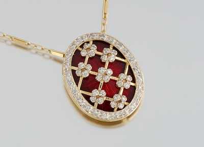 Appraisal: A Diamond and Enamel Pendant on Chain k yellow gold