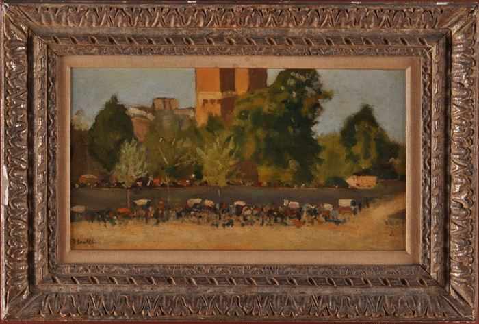 Appraisal: EUROPEAN SCHOOL URBAN SCENE Oil on canvas x in bearing