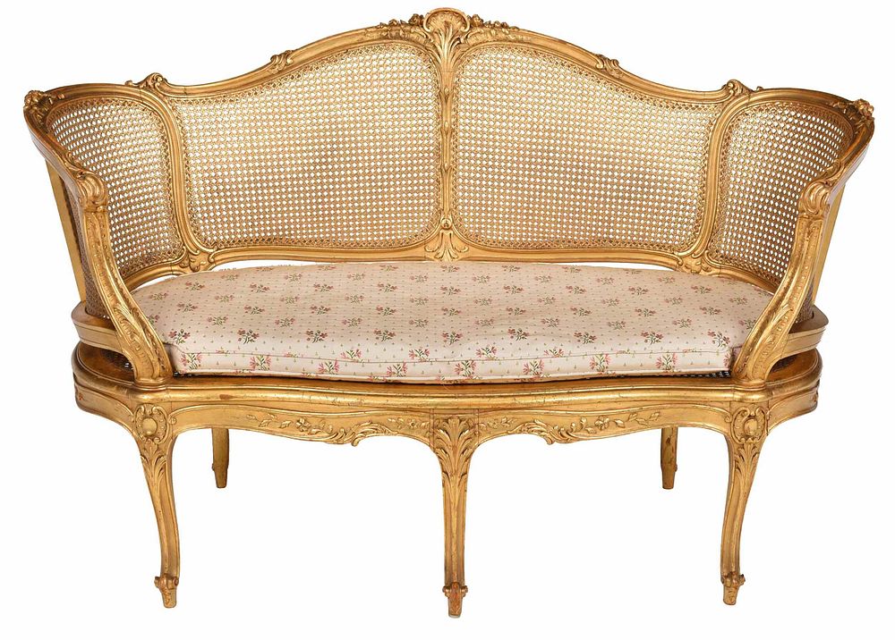 Appraisal: Louis XV Style Carved Gilt and Caned Settee French late