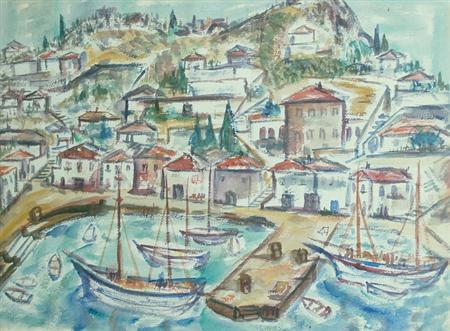 Appraisal: Theodore Hios Greek American b Harbor Scene Estimate nbsp nbsp