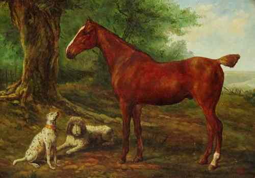 Appraisal: Hall Chestnut Hunter with Dogs in a Landscape oil on