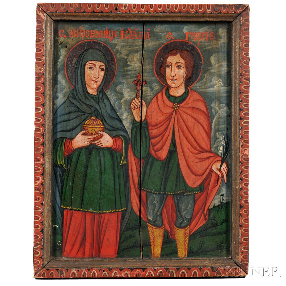 Appraisal: Eastern European School th Century Devotional Painting with Two Saints