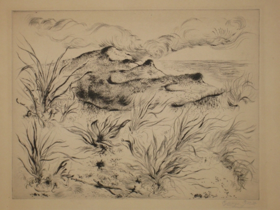 Appraisal: GEORGE GROSZ Dunes and Grass Drypoint x mm x inches