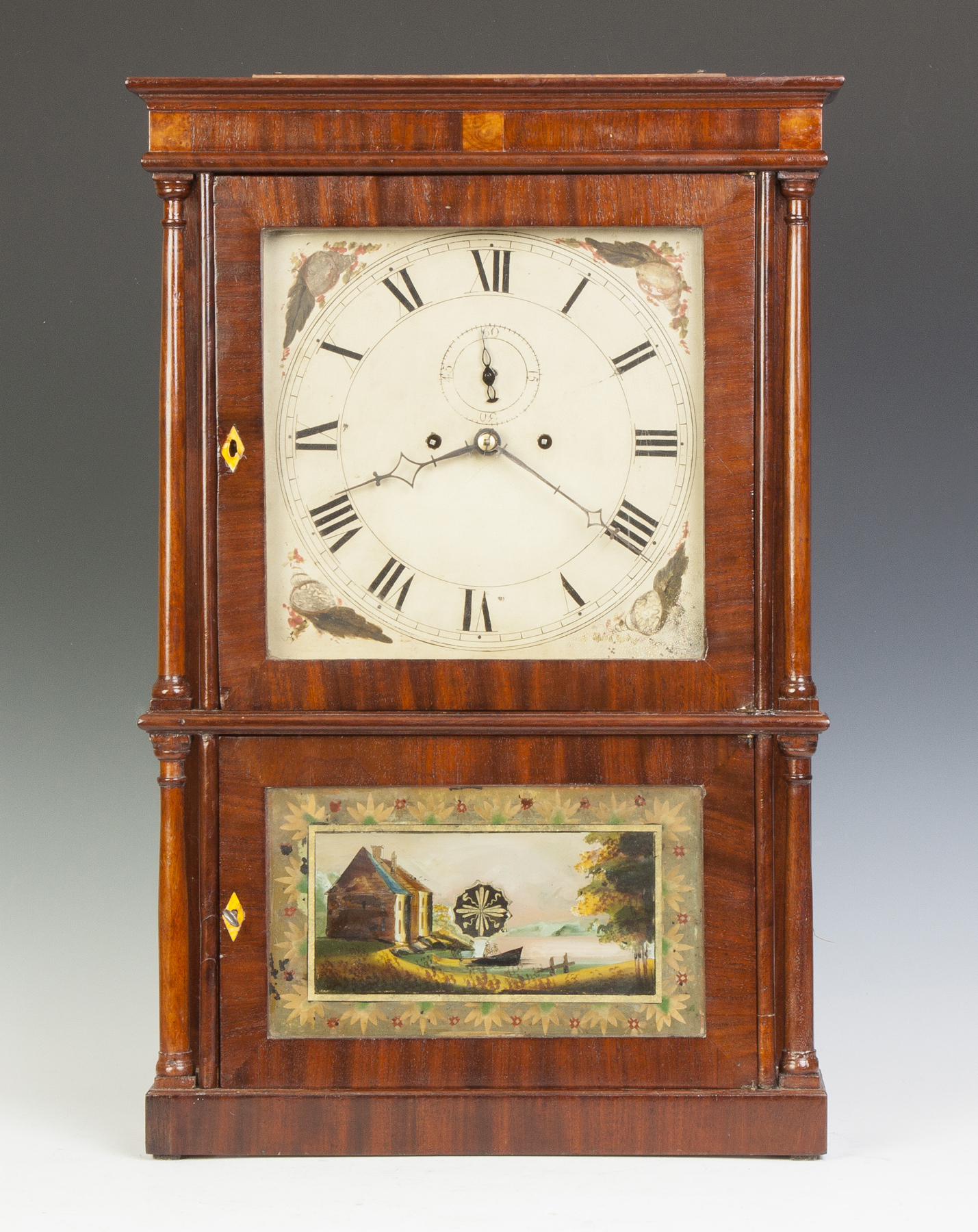 Appraisal: Salem Bridge Shelf Clock Mahogany case old refinish Original painted