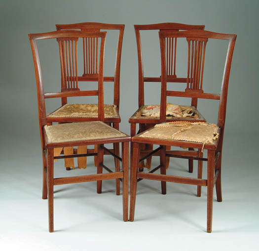 Appraisal: SET OF FOUR MAHOGANY INLAID SIDE CHAIRS Delicate chairs have