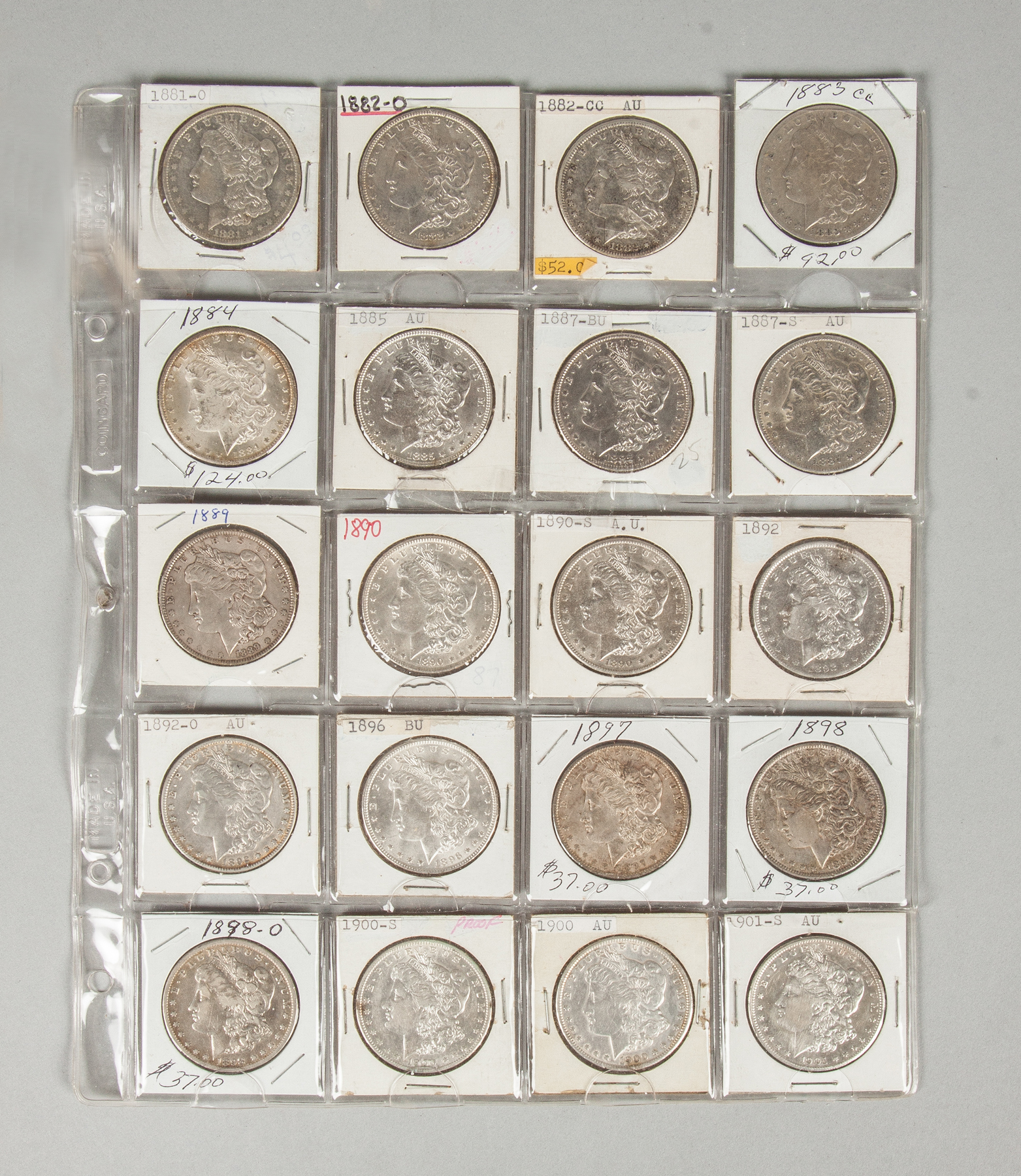 Appraisal: Twenty Morgan Silver Dollars - -O - -O - -CC