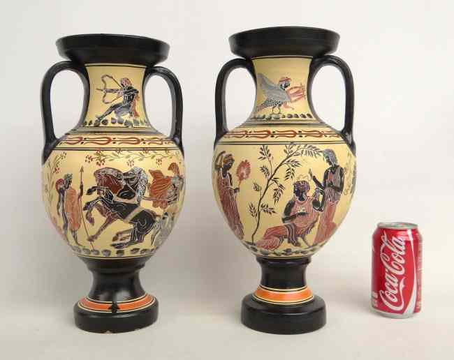 Appraisal: Pair th c Greek pottery vases '' Ht