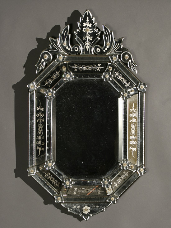 Appraisal: Venetian Rococo Style Etched Glass Mirror th Century Losses to