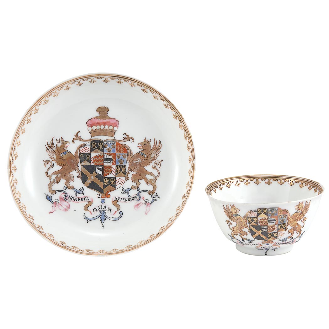 Appraisal: Chinese Export Armorial Porcelain Cup and Saucer Circa Centering the