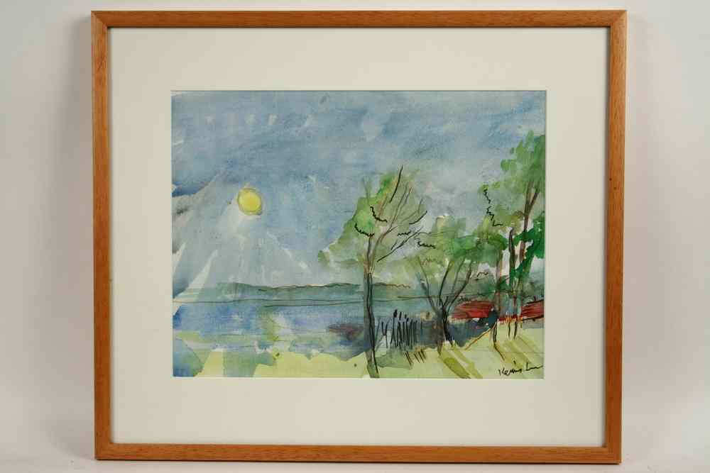 Appraisal: WATERCOLOR - Landscape with houses among trees river in distance