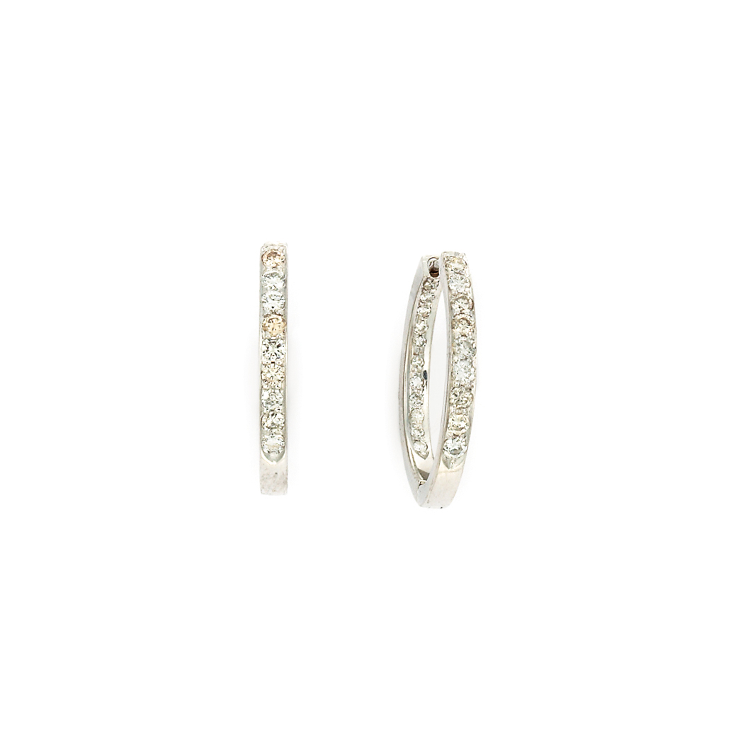 Appraisal: Pair of White Gold and Diamond Hoop Earrings Diamonds ap