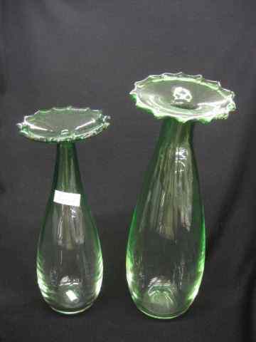 Appraisal: Pair of Art Glass Vases artist signed emerald to clear