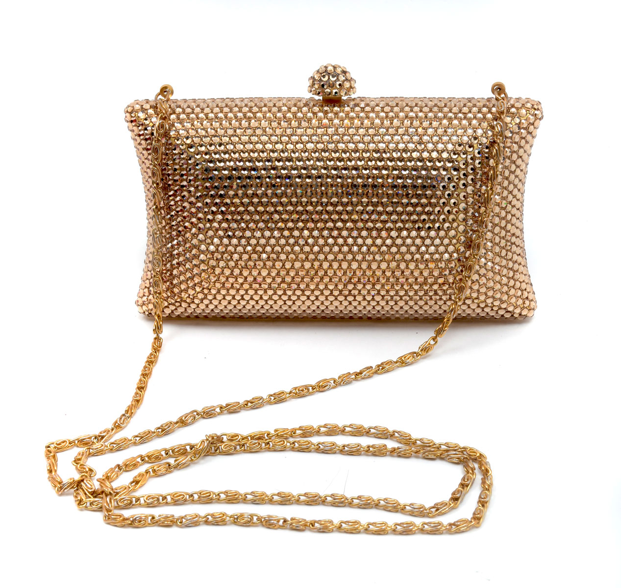 Appraisal: JUDITH LEIBER GOLD CRYSTAL MINAUDIERE CLUTCH Sparkling gold crystals catch