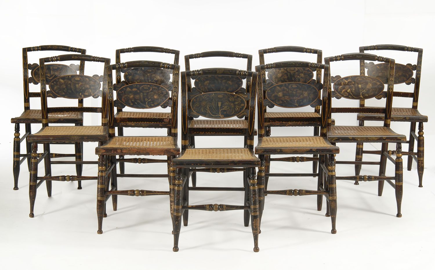 Appraisal: SET OF TEN ANTIQUE AMERICAN HITCHCOCK SIDE CHAIRS Second Quarter