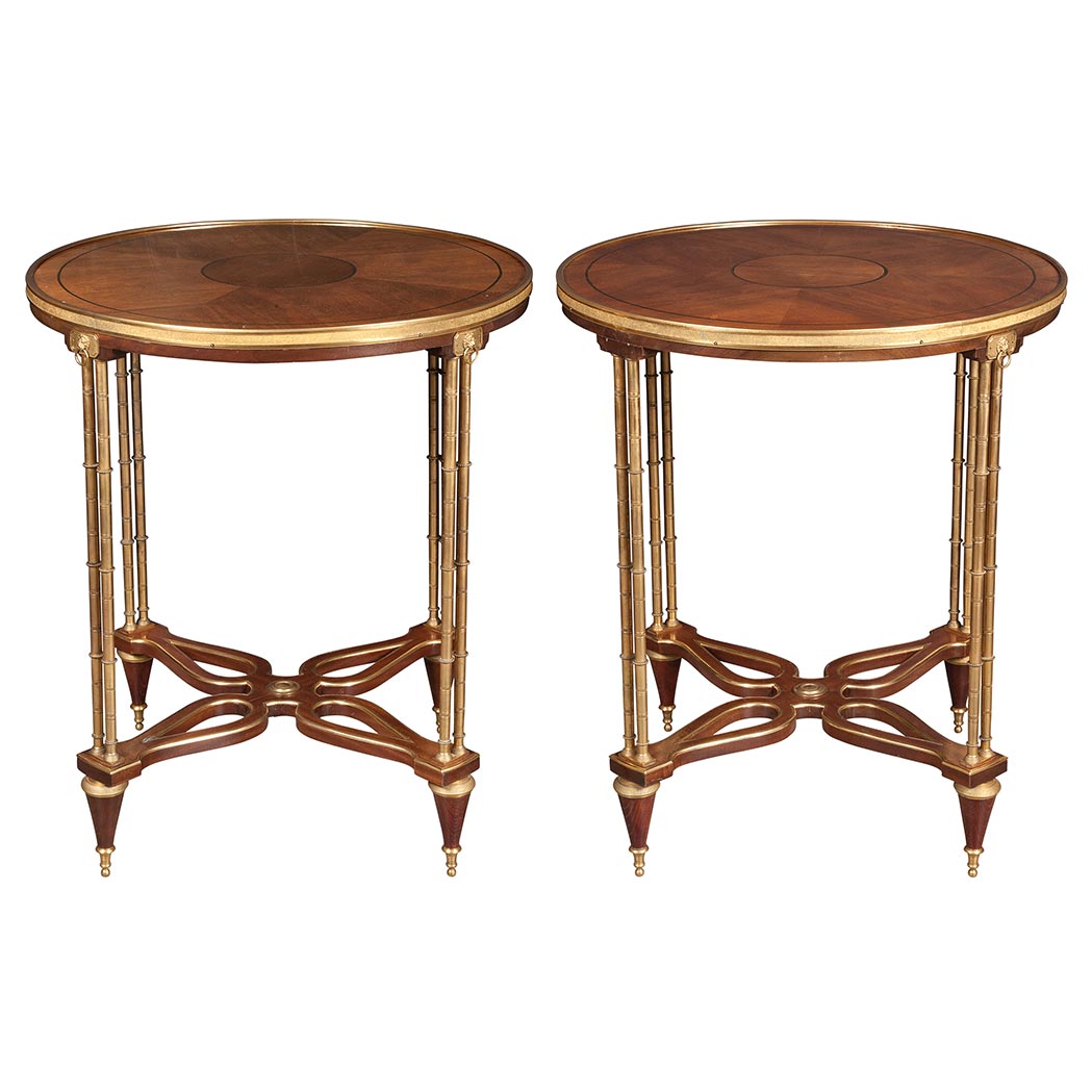 Appraisal: Pair of Directoire Style Gilt-Metal and Mahogany Gueridons Last quarter