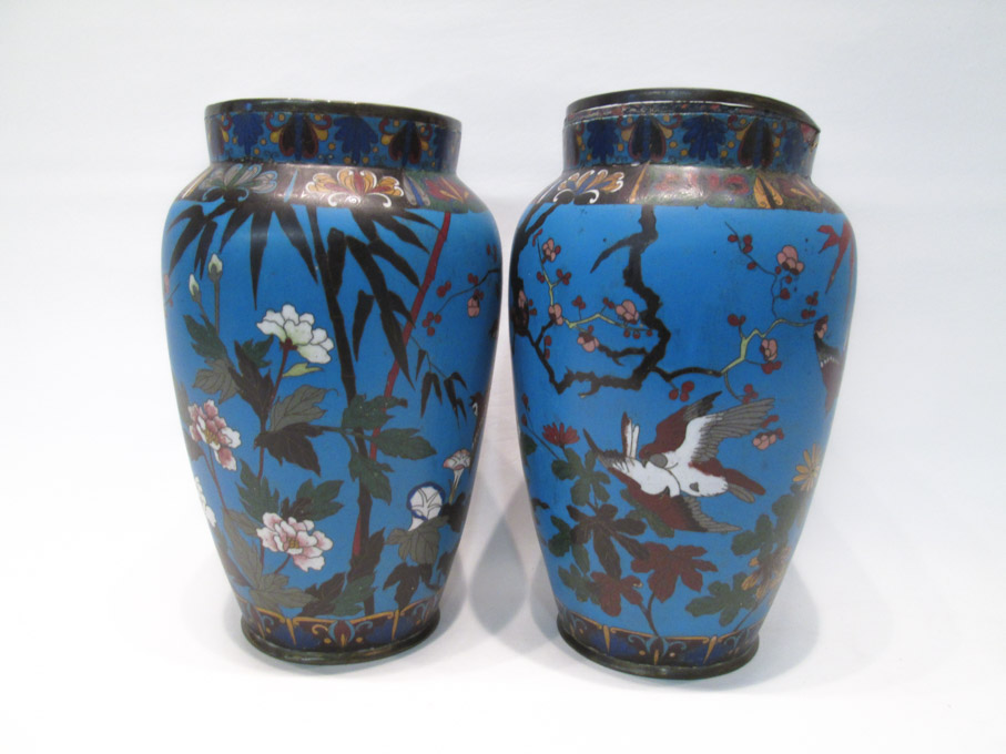 Appraisal: PAIR JAPANESE CLOISONNE VASES late Meji period with birds and