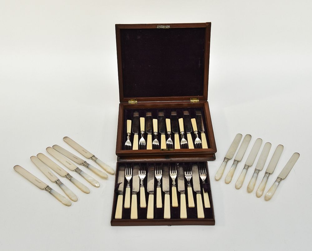 Appraisal: Mahogany Cased English Flatware etc Mahogany cased English flatware service