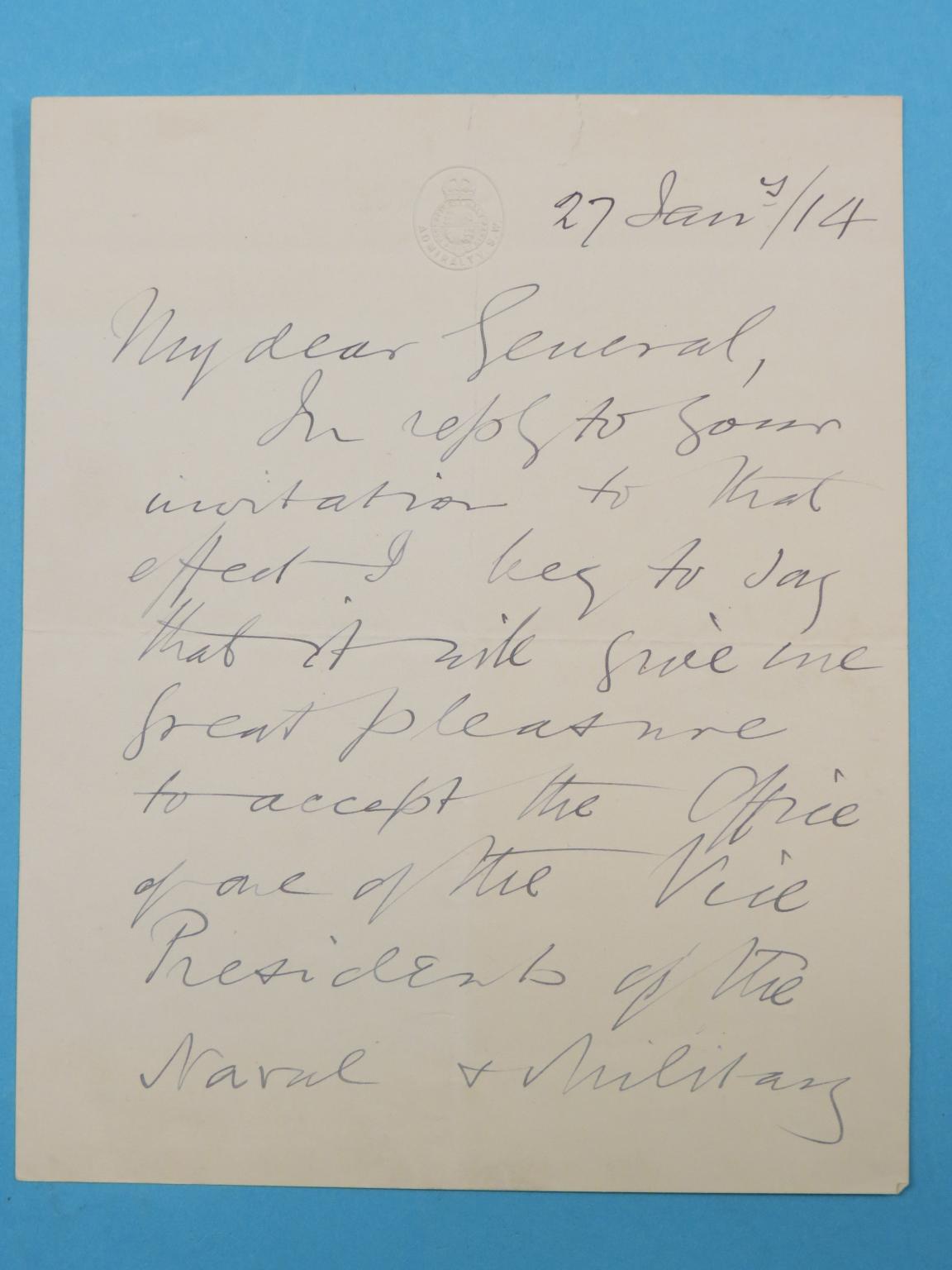 Appraisal: Mountbattens - Prince Louis Battenberg - - hand-written letter signed