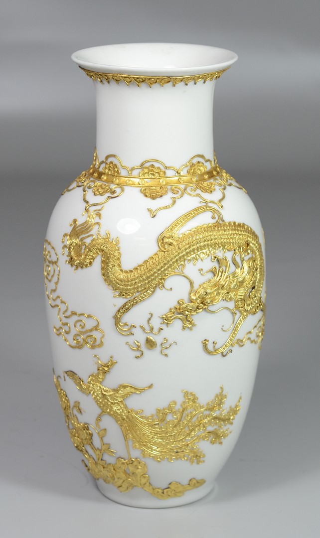 Appraisal: Ormolu mounted Asian style vase dragon chasing flaming pearl -