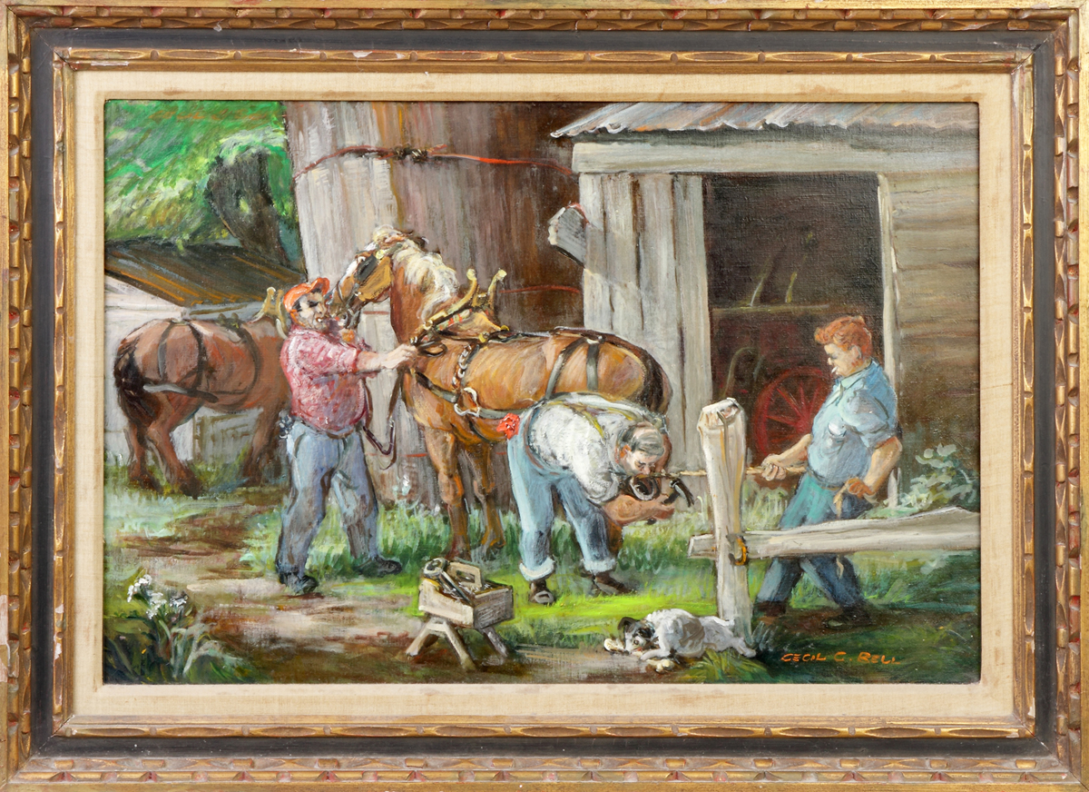 Appraisal: Cecil C Bell American - Shoeing the horse Sgn Lower