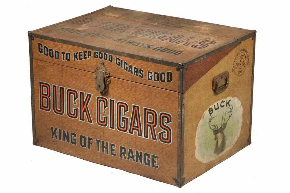 Appraisal: ADVERTISING HUMIDOR - Tin litho over wood country store advertising