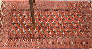 Appraisal: Bokhara Oriental throw rug ' x ' Bokhara Oriental throw