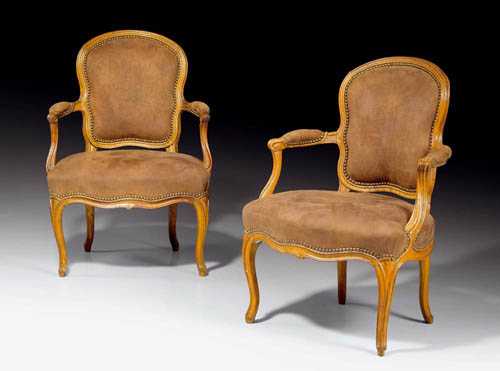 Appraisal: PAIR OF FAUTEUILS EN CABRIOLET Louis XV stamped C SENE