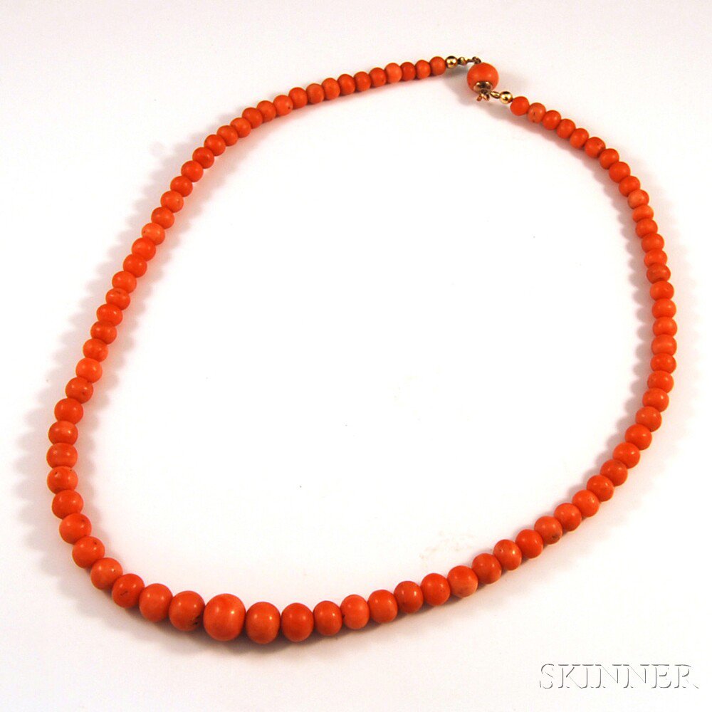 Appraisal: Graduated Pink Coral Bead Necklace bead dia to mm necklace