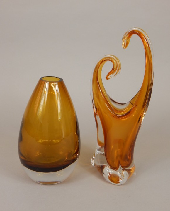 Appraisal: Two Art Glass vases an amber tinted tier drop vase