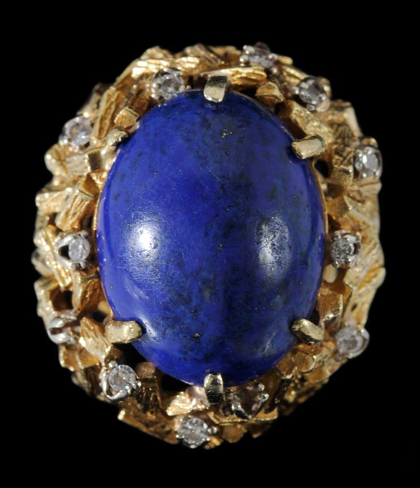 Appraisal: Lapis and Diamond Ring central oval cabochon lapis x mm