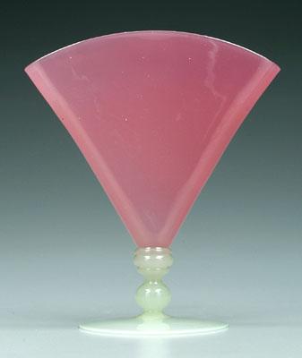 Appraisal: Steuben fan vase pale pink top above pale celadon base