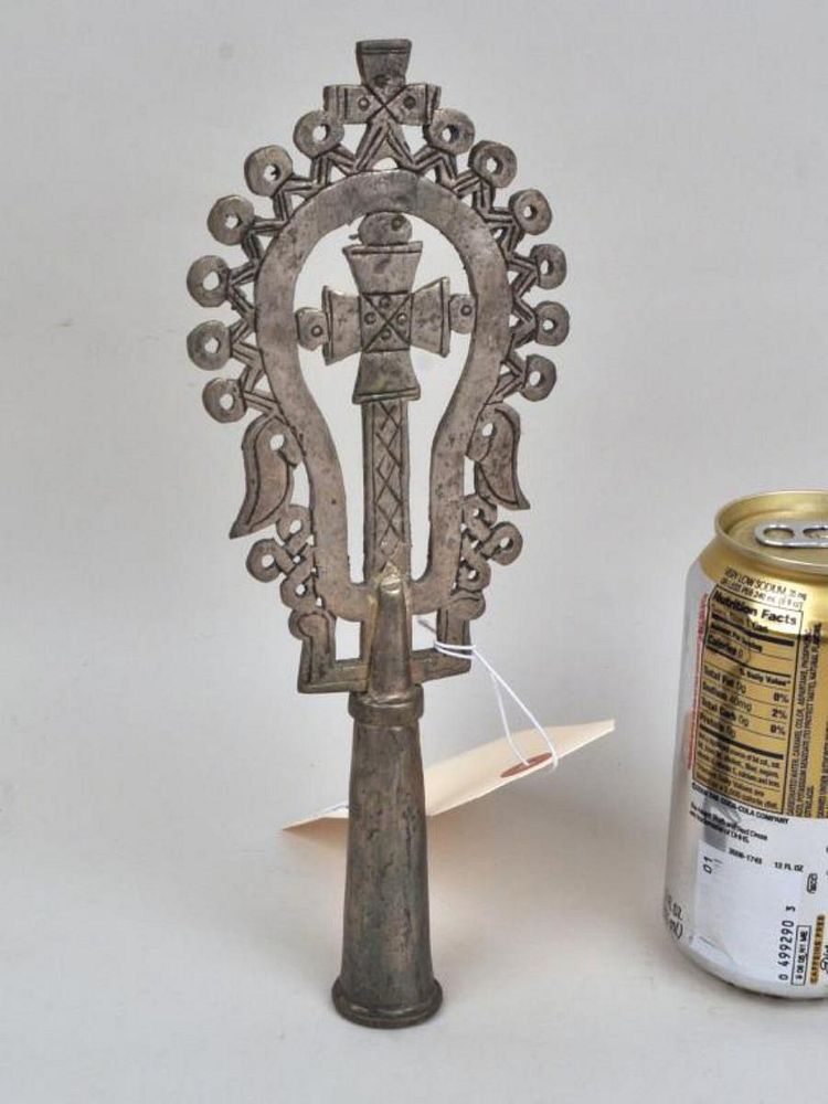 Appraisal: Small Ethiopian Coptic Processional Cross silvered copper with openwork detail