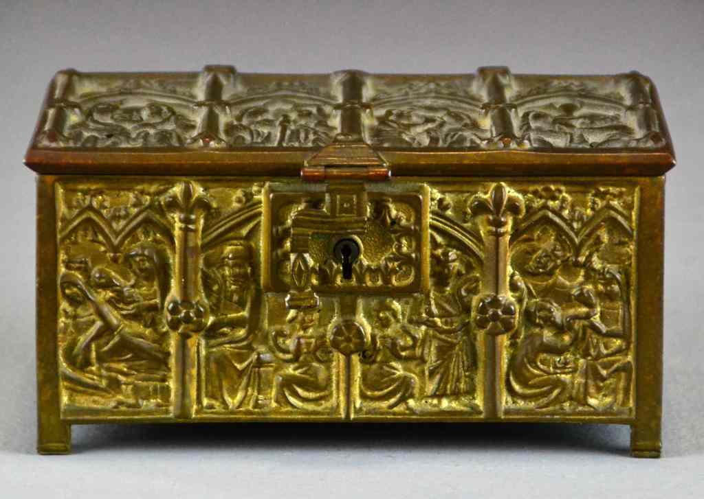 Appraisal: Erhard Sohne Brass Casket In The Medieval StyleFinely molded to