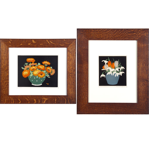 Appraisal: JOHN HALL THORPE Australian - Two color woodcuts Marigolds and